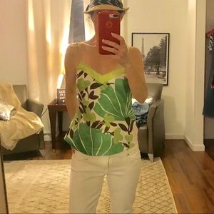 J Crew Green Silk Multi Print Thin Strap Tank XS